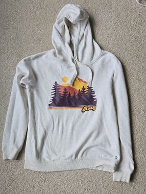 Roxy Cream Pullover Hoodie with Sunset Forest Graphic